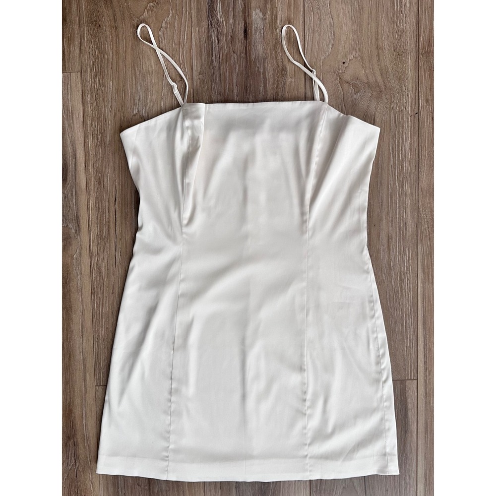 Sunday Best Aritzia Shimmering Cream Satin Square Neck Slip Dress Size 16
 Y2K